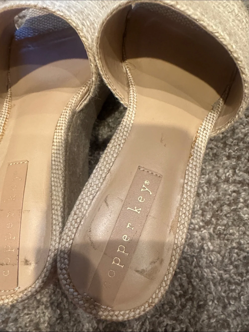 Copper Key Natural Beige Slide Wedge Sandals